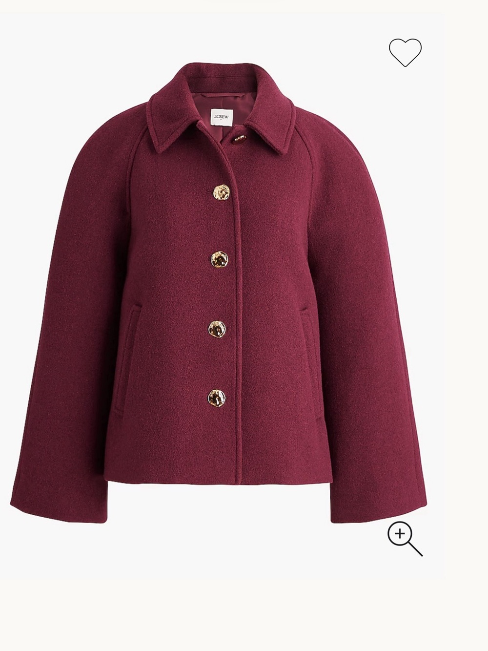 J.Crew Lady Day Coat Wool Pea Coat in Burgundy Size XL NWT